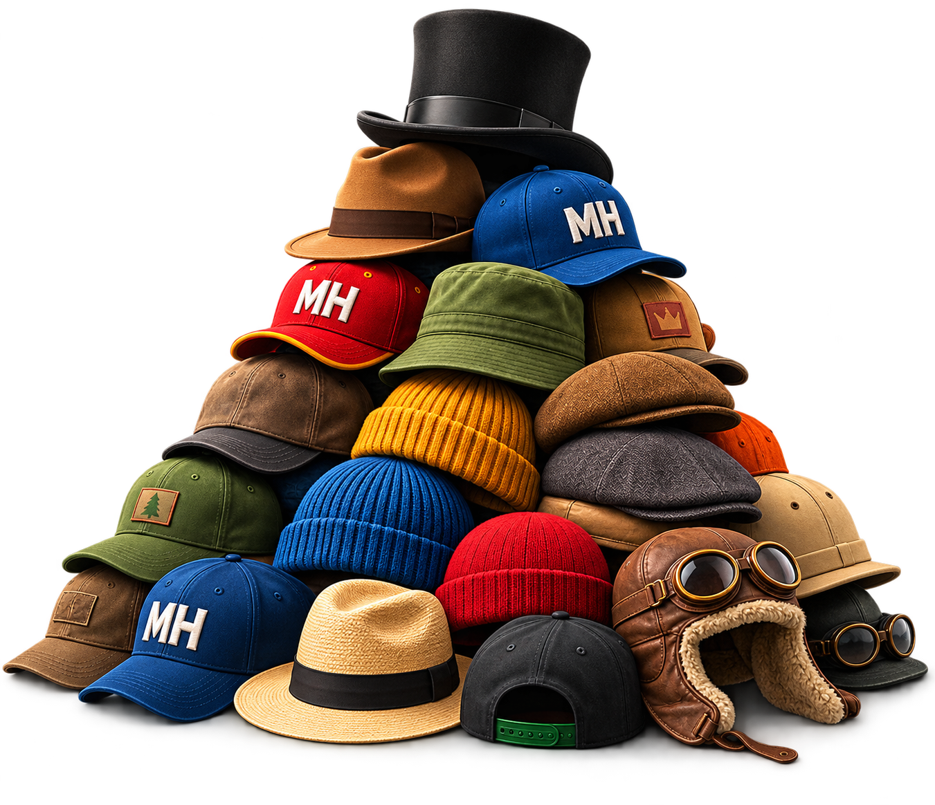 A pyramid of many different hats